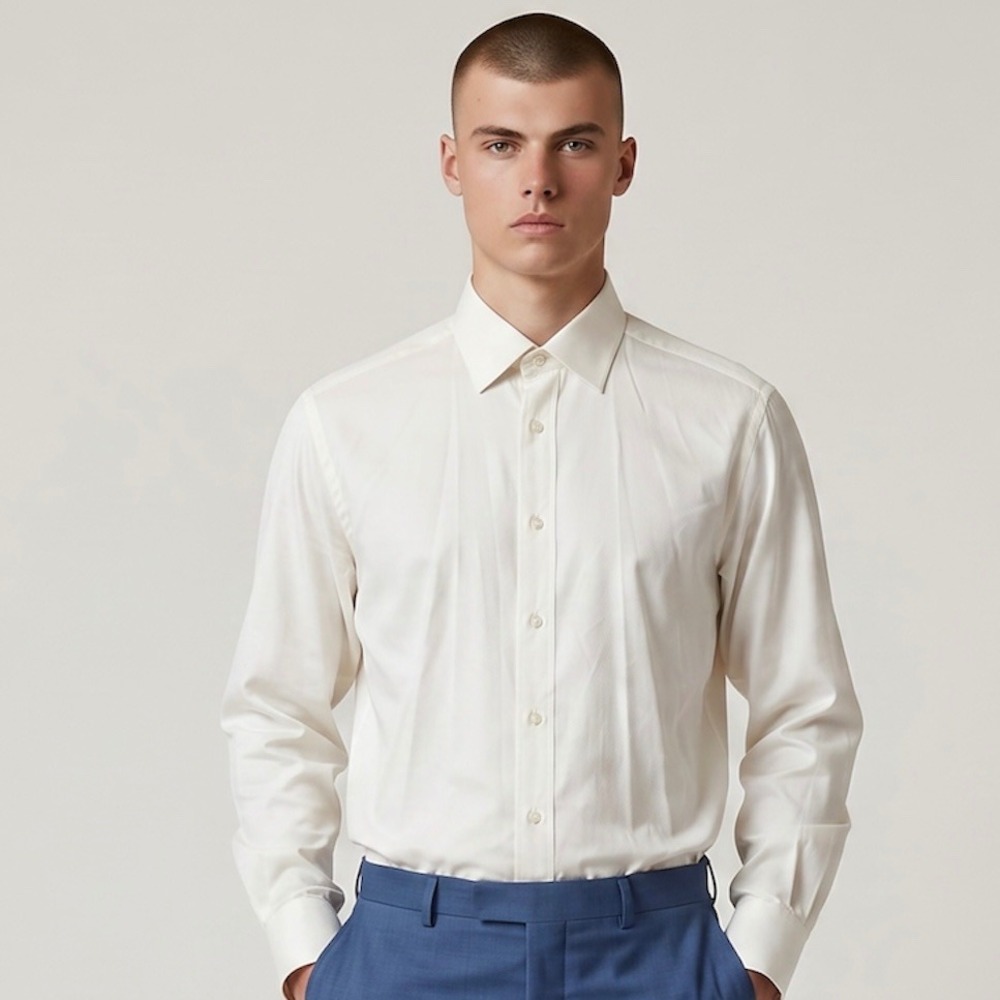 Brioni Dress Shirt Mens 16.5 42 White Herringbone Cotton Made in Italy Luxury